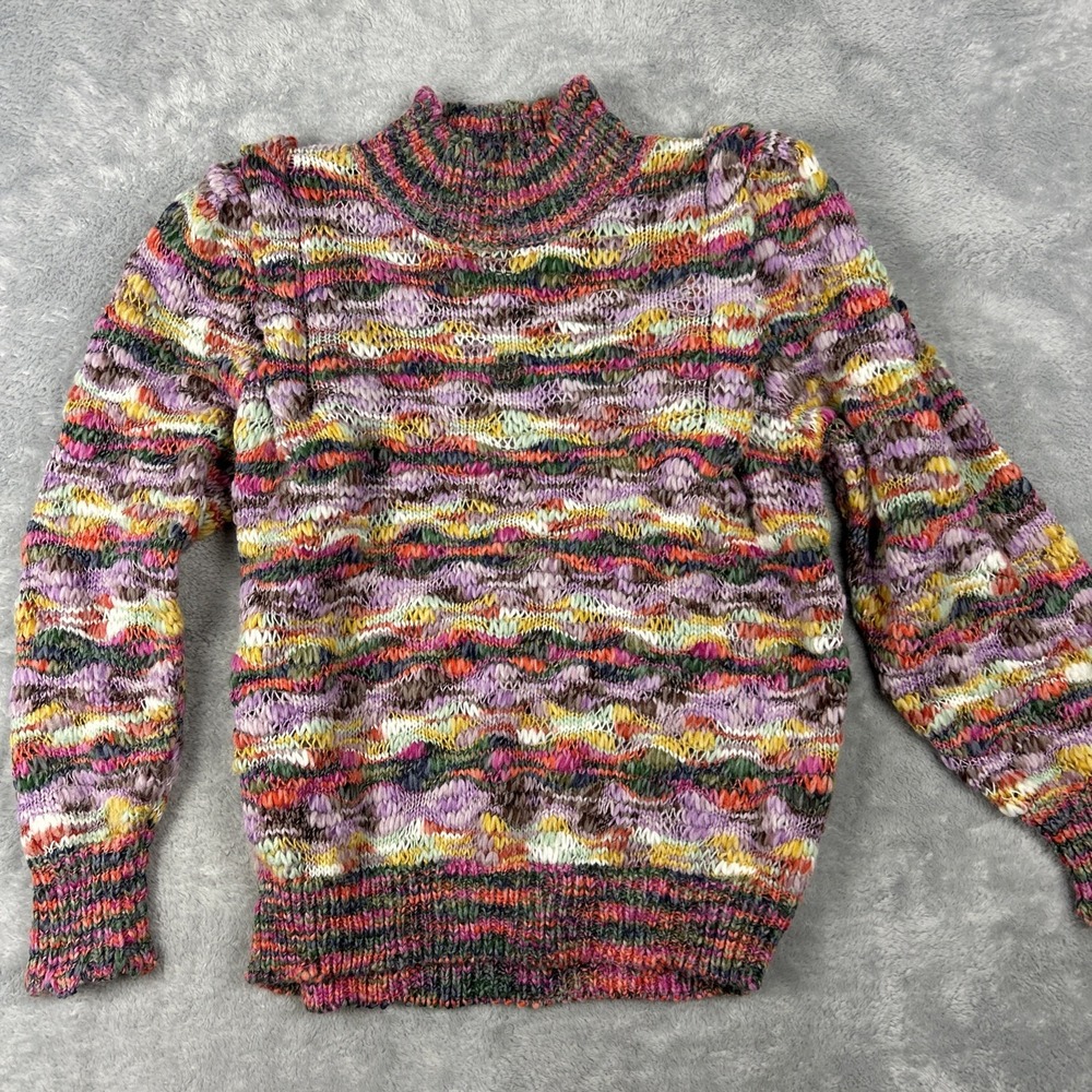 Y2K Women's Mock Neck Scallop Edge Sweater XL Colorful Knit Pullover Pink